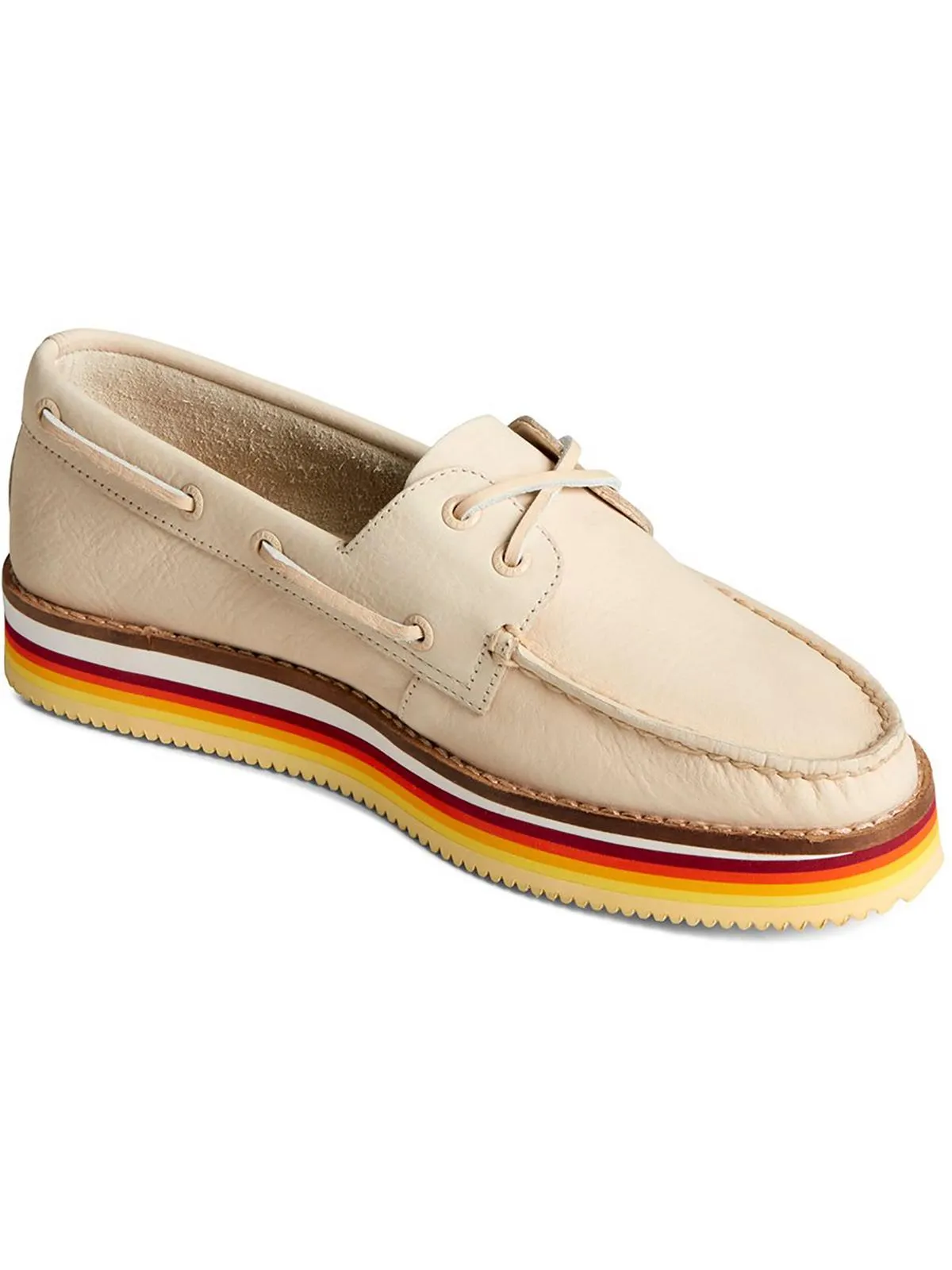 2-Eye Stacked Womens Leather Moc Toe Boat Shoes