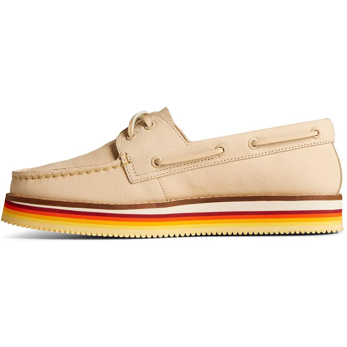 2-Eye Stacked Womens Leather Moc Toe Boat Shoes