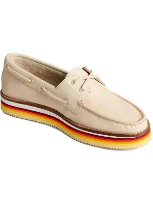 2-Eye Stacked Womens Leather Moc Toe Boat Shoes