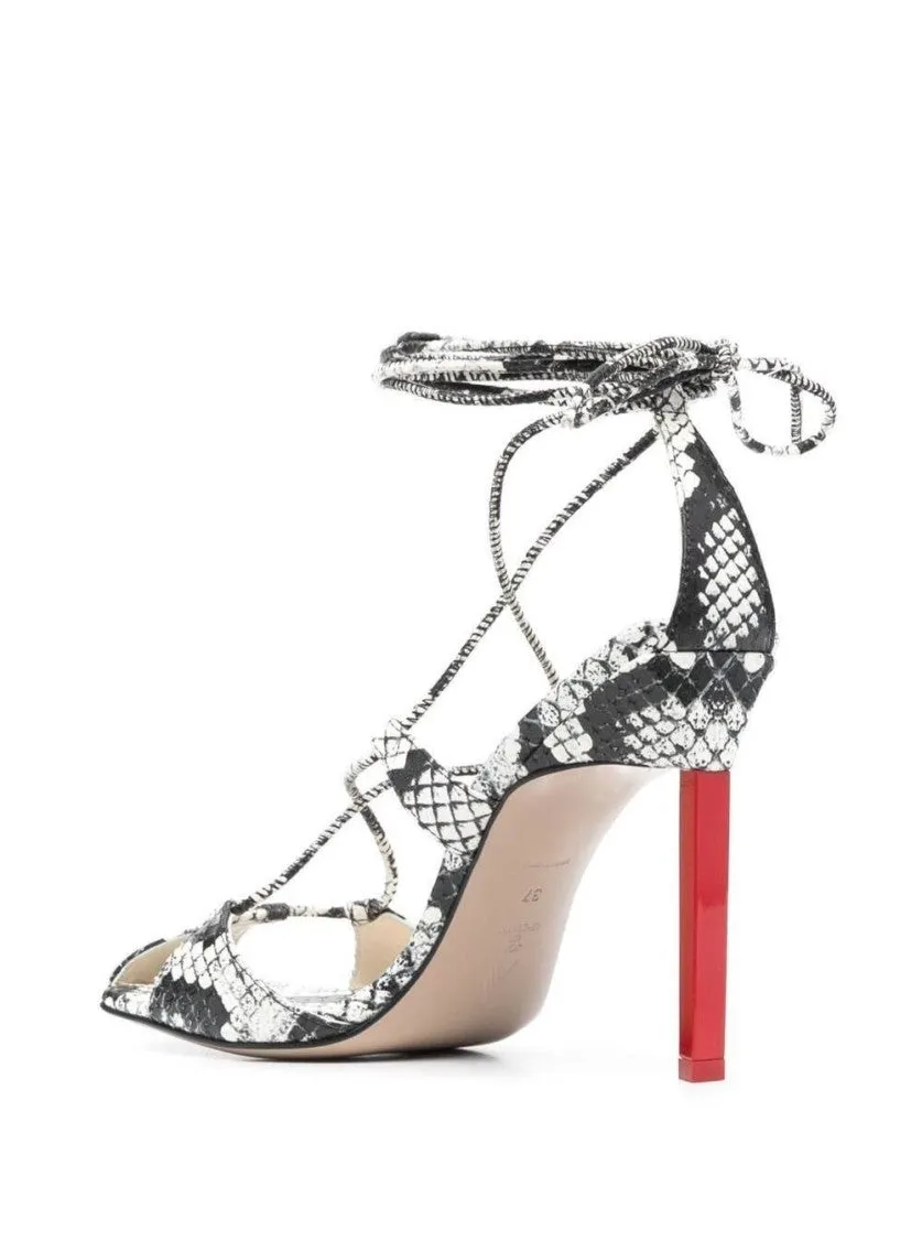 Adele Snakeskin-Print Sandals In Black And White Leather