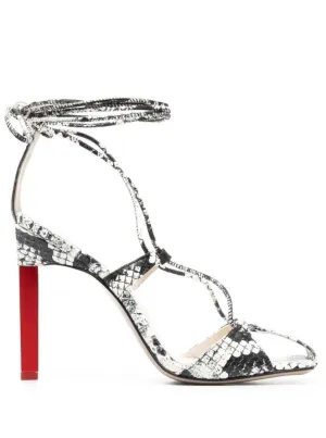 Adele Snakeskin-Print Sandals In Black And White Leather