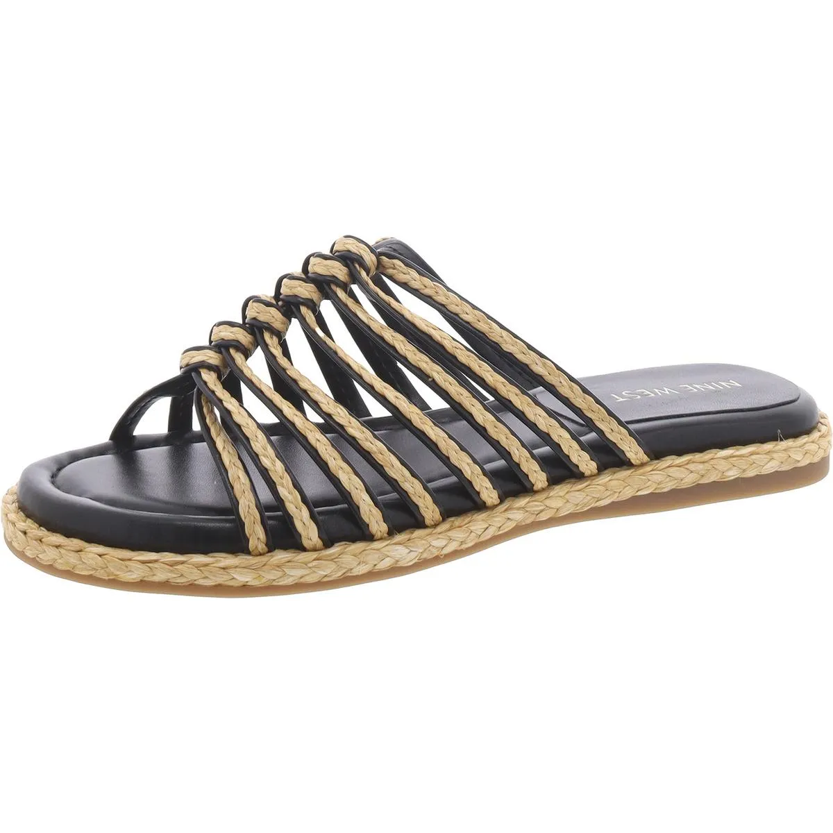 Adila 2 Womens Faux Leather Raffia Slide Sandals