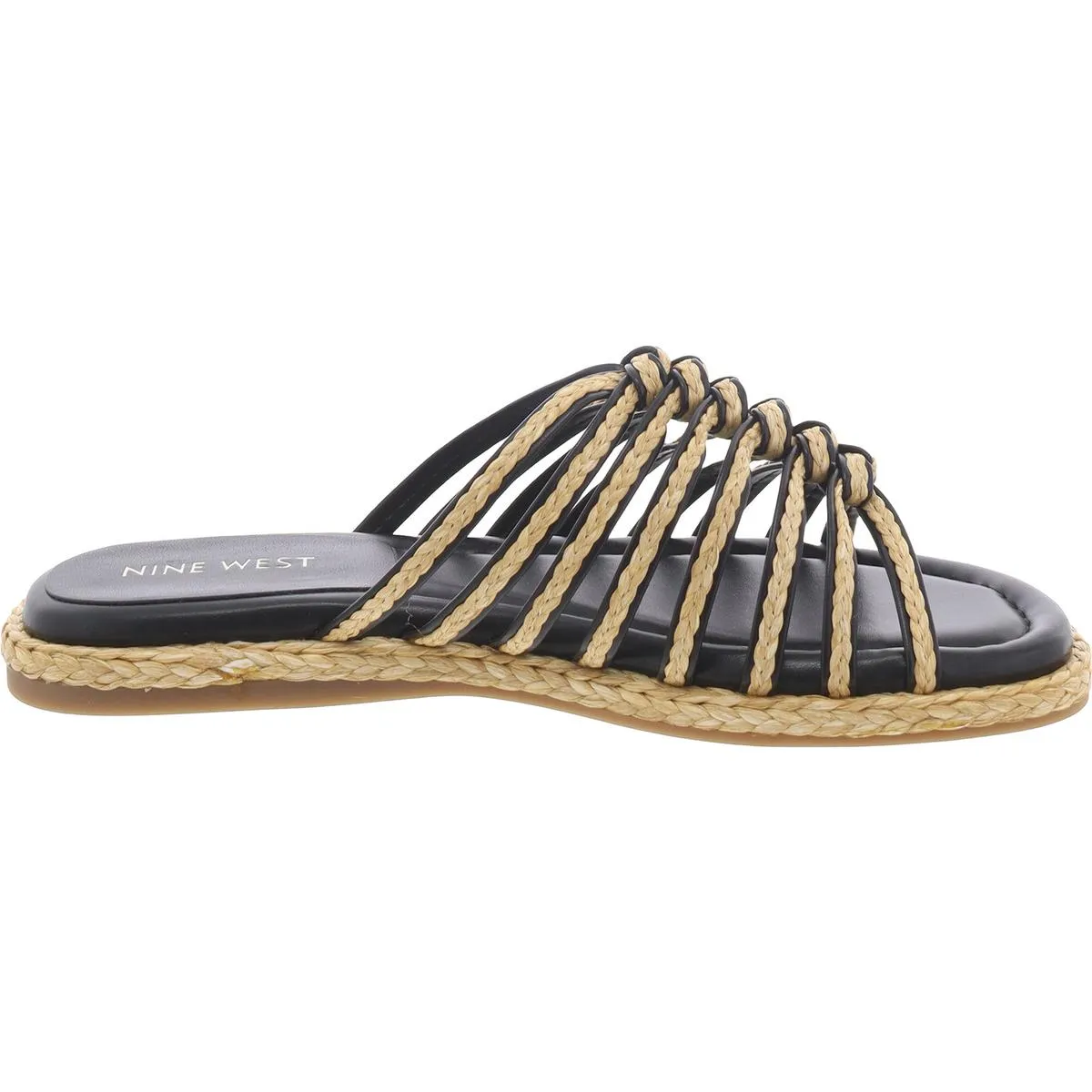 Adila 2 Womens Faux Leather Raffia Slide Sandals