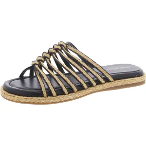 Adila 2 Womens Faux Leather Raffia Slide Sandals