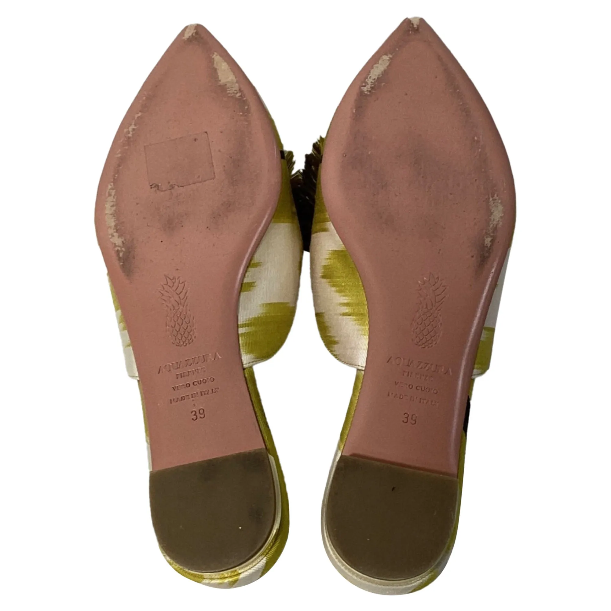 Altuzarra Powder Puff Pom Pom Mules in Green Satin