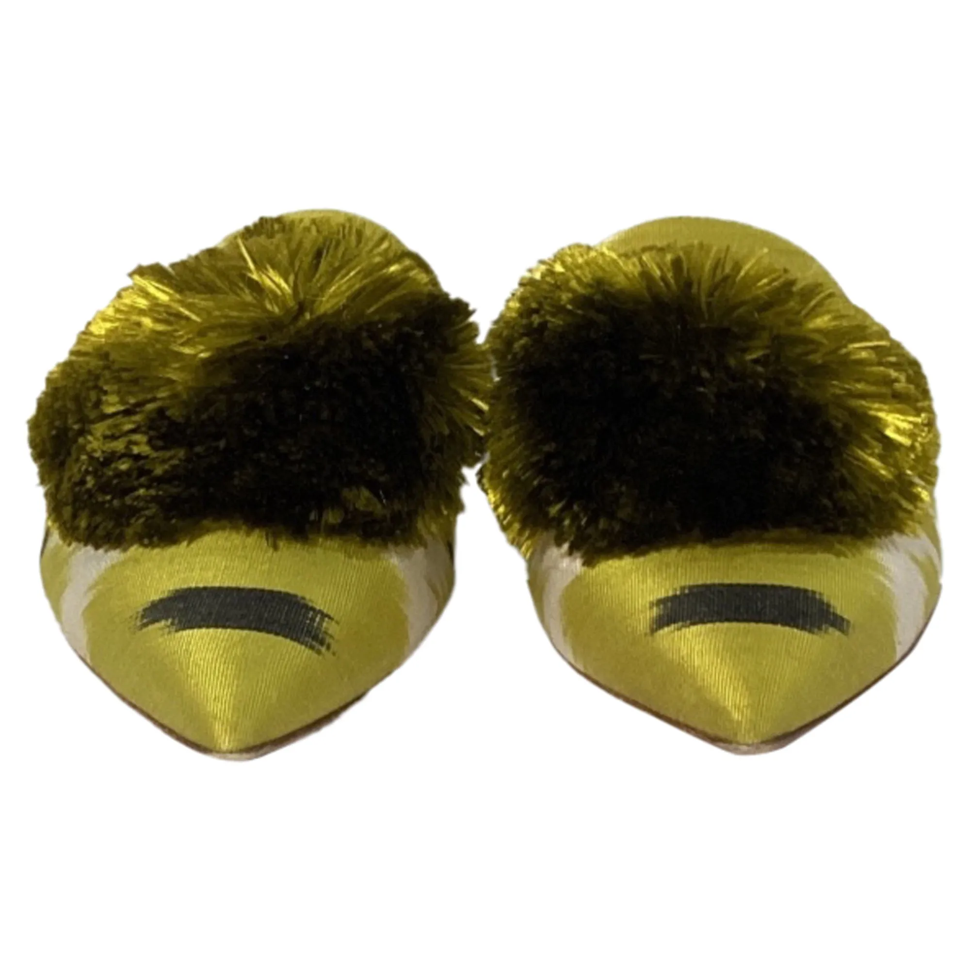 Altuzarra Powder Puff Pom Pom Mules in Green Satin