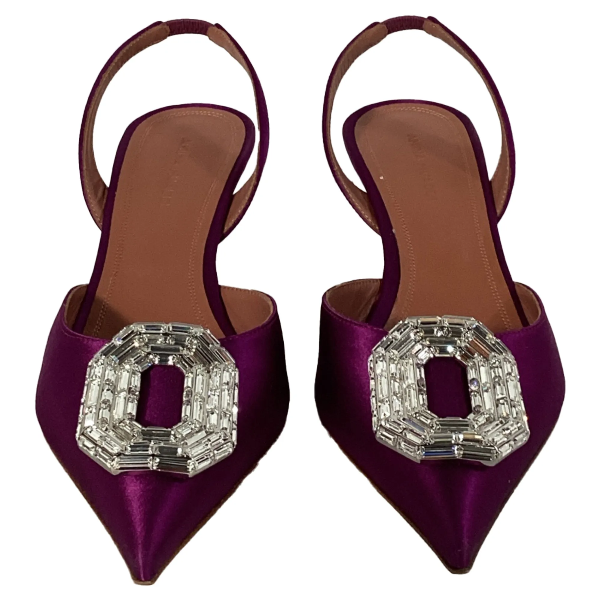 Amina Muaddi Camelia Slingback Pumps in Purple Satin