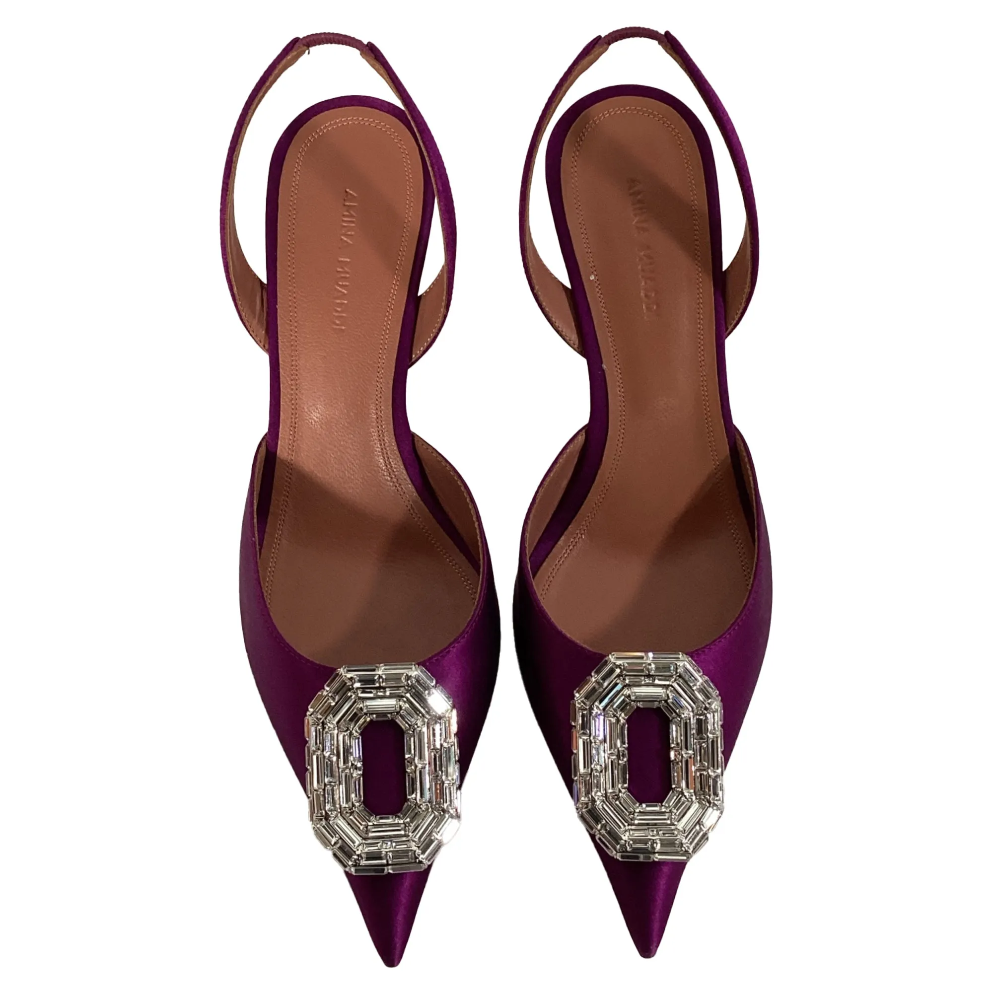 Amina Muaddi Camelia Slingback Pumps in Purple Satin