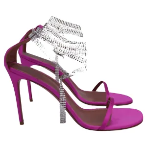 Amina Muaddi Giorgia Crystal Sandals in Pink Satin