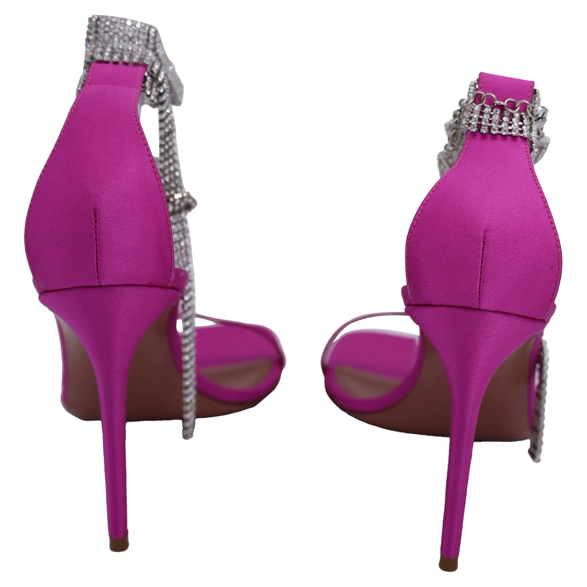 Amina Muaddi Giorgia Crystal Sandals in Pink Satin