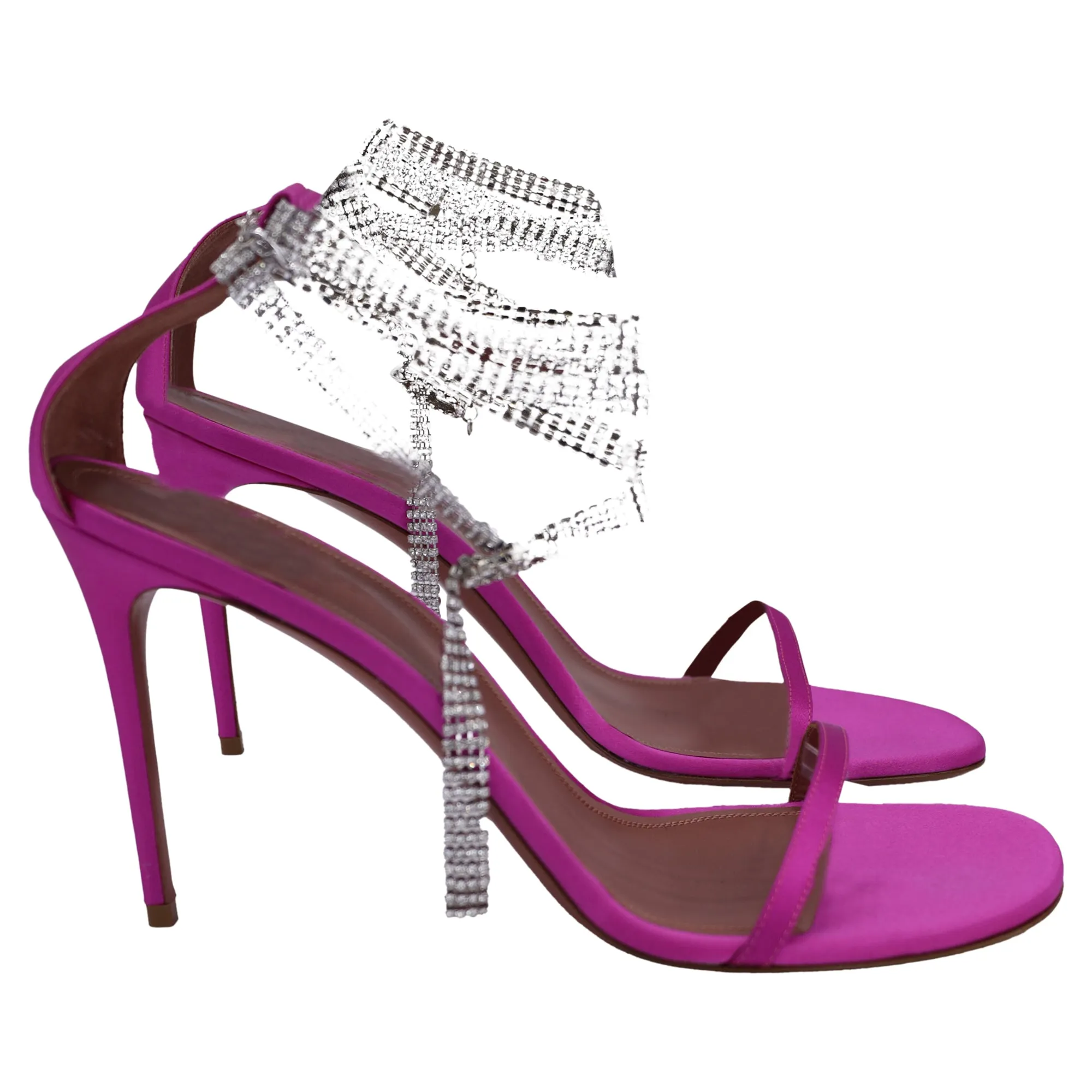Amina Muaddi Giorgia Crystal Sandals in Pink Satin