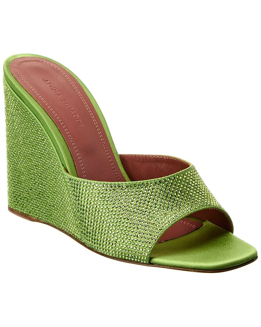 AMINA MUADDI Lupita Crystal Satin Wedge Sandal