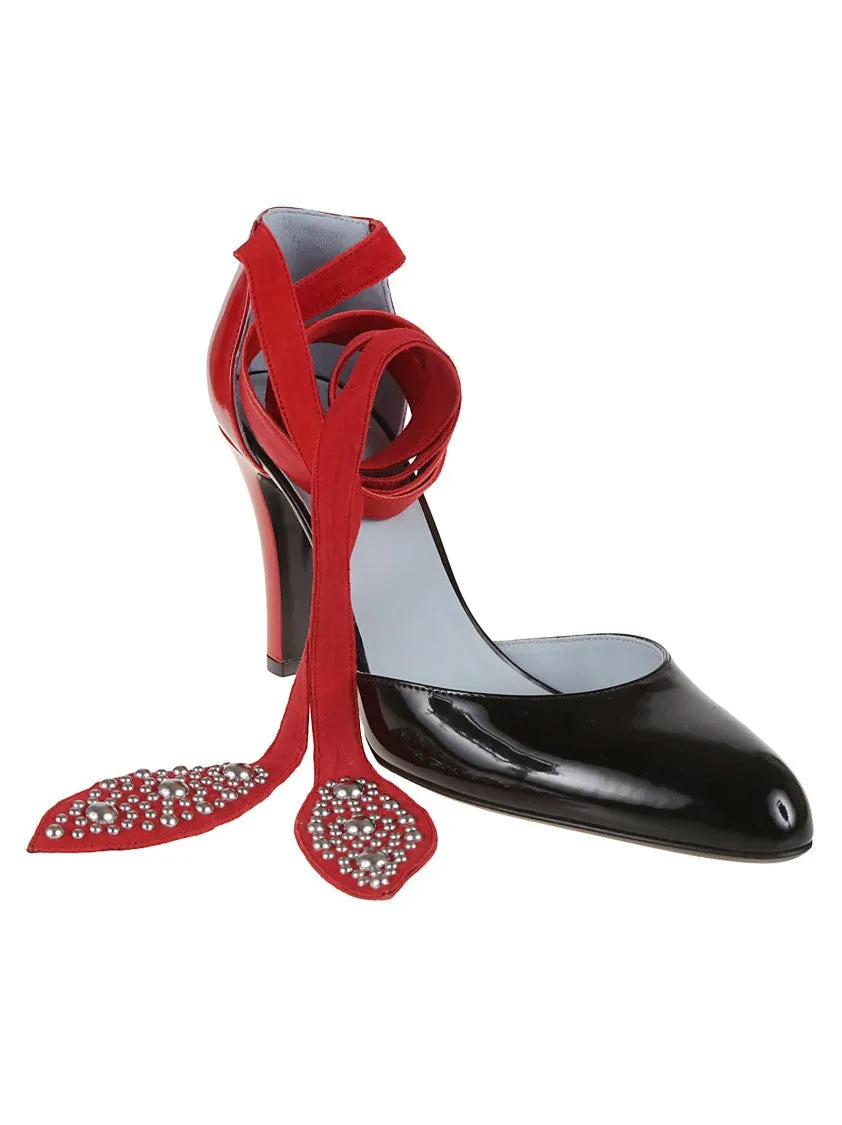 Ankle Strap Pumps With Leaf Motif