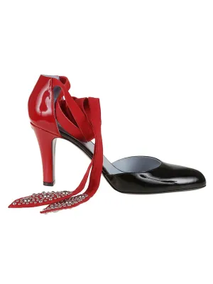 Ankle Strap Pumps With Leaf Motif