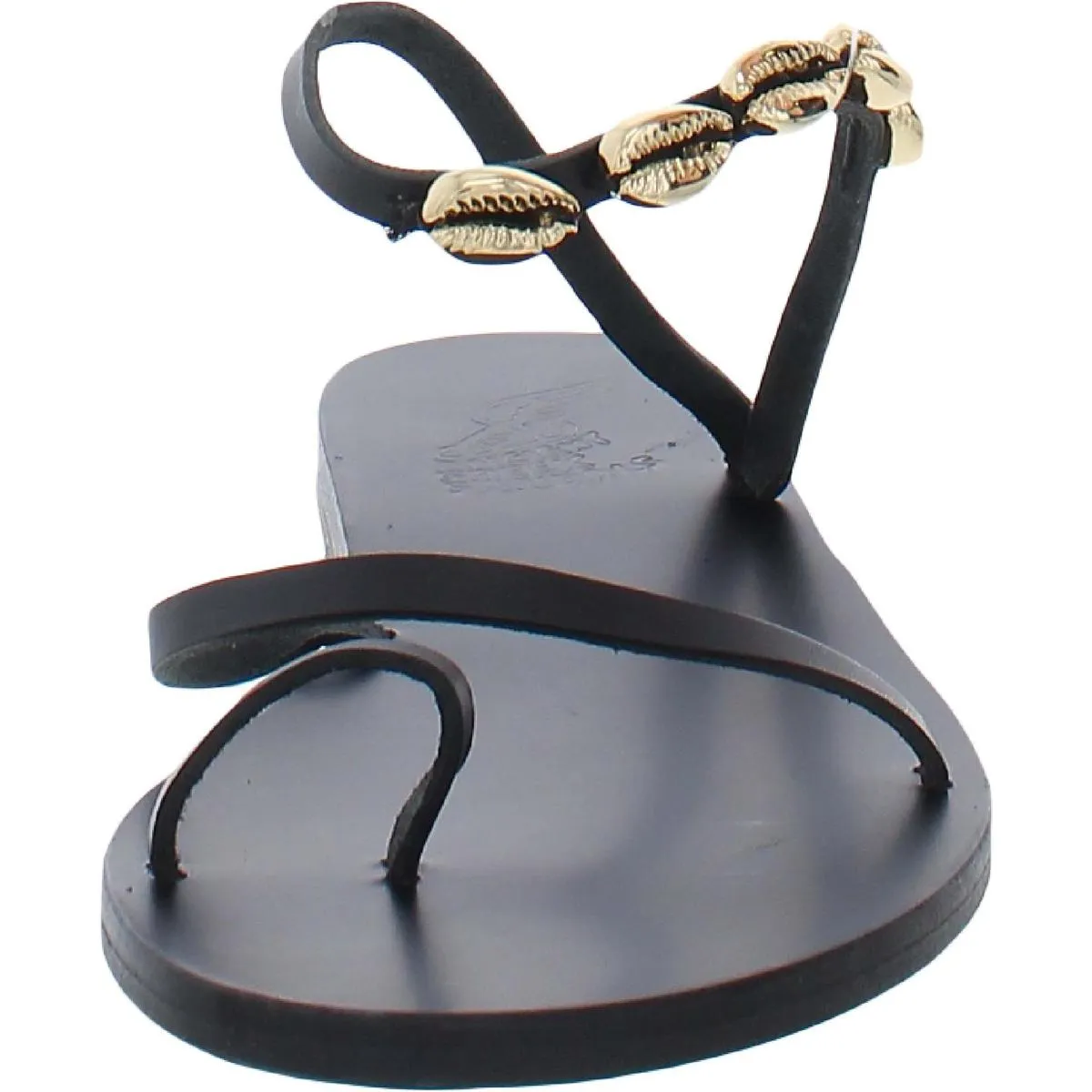 Apli Eleftheria Gold Shells Womens Leather Toe Loop Slide Sandals