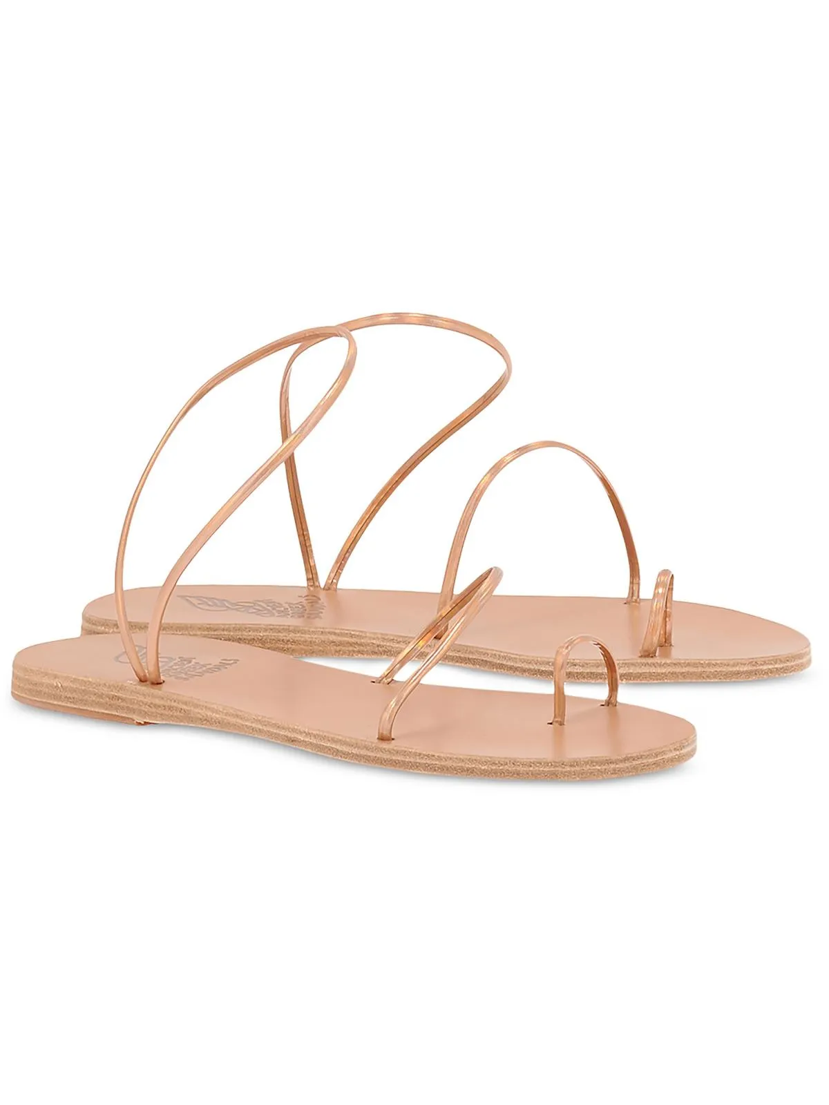 Apli Eleftheria Gold Shells Womens Leather Toe Loop Slide Sandals