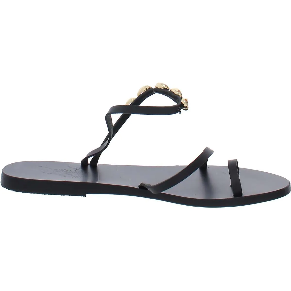 Apli Eleftheria Gold Shells Womens Leather Toe Loop Slide Sandals