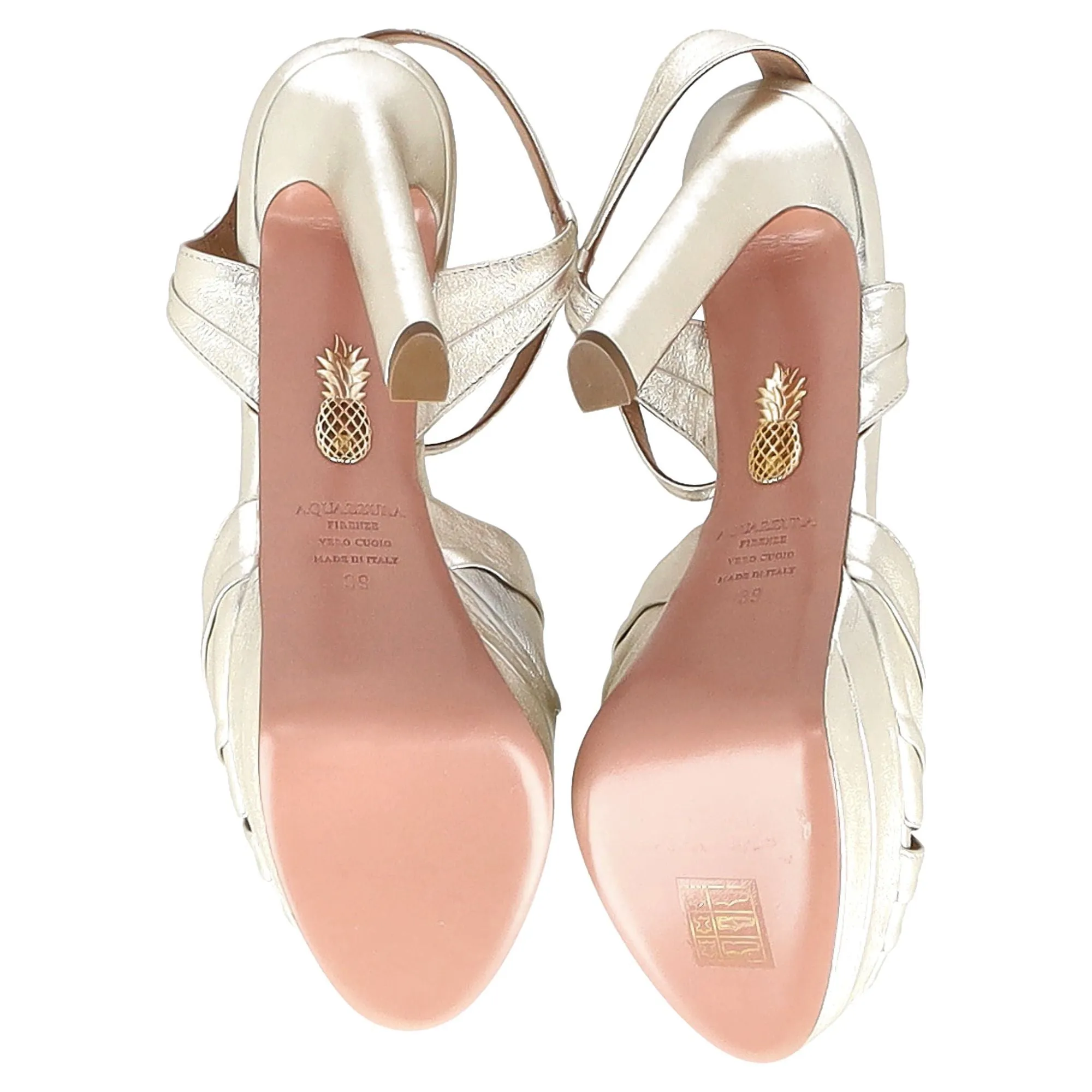 Aquazzura Atelier Plateau 145mm Sandal Heels  in Silver Leather