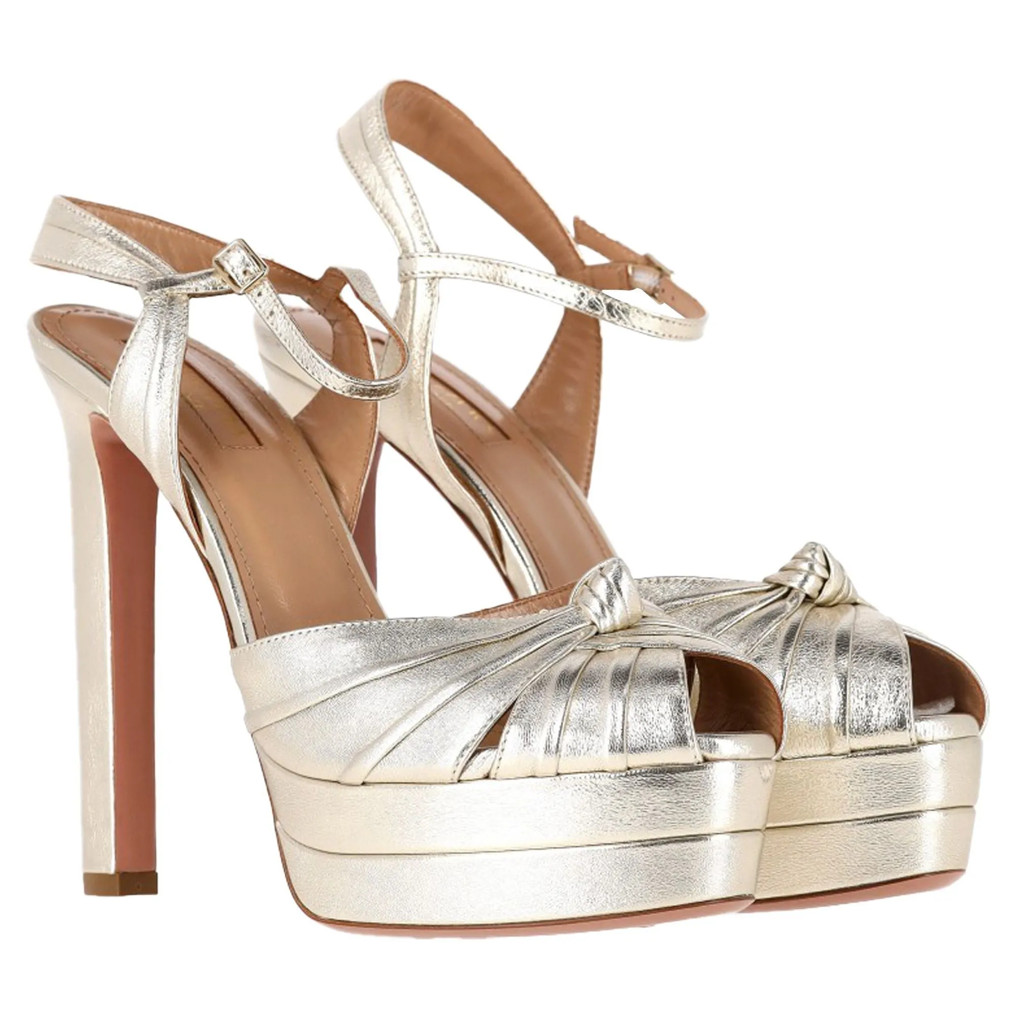 Aquazzura Atelier Plateau 145mm Sandal Heels  in Silver Leather