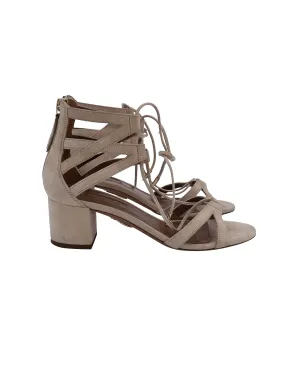 Aquazzura Beverly Hills Suede T-Strap Sandals in Nude Suede