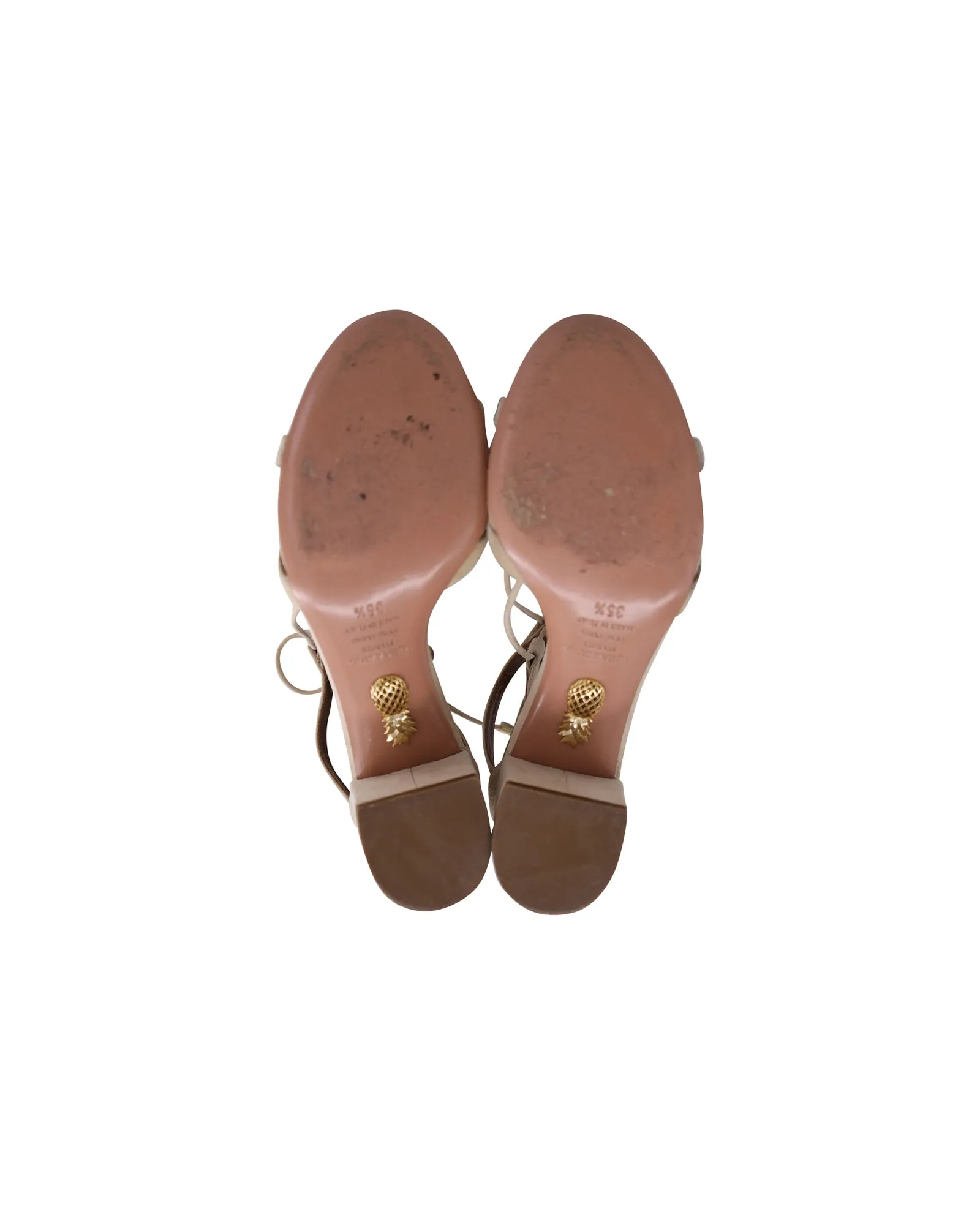 Aquazzura Beverly Hills Suede T-Strap Sandals in Nude Suede