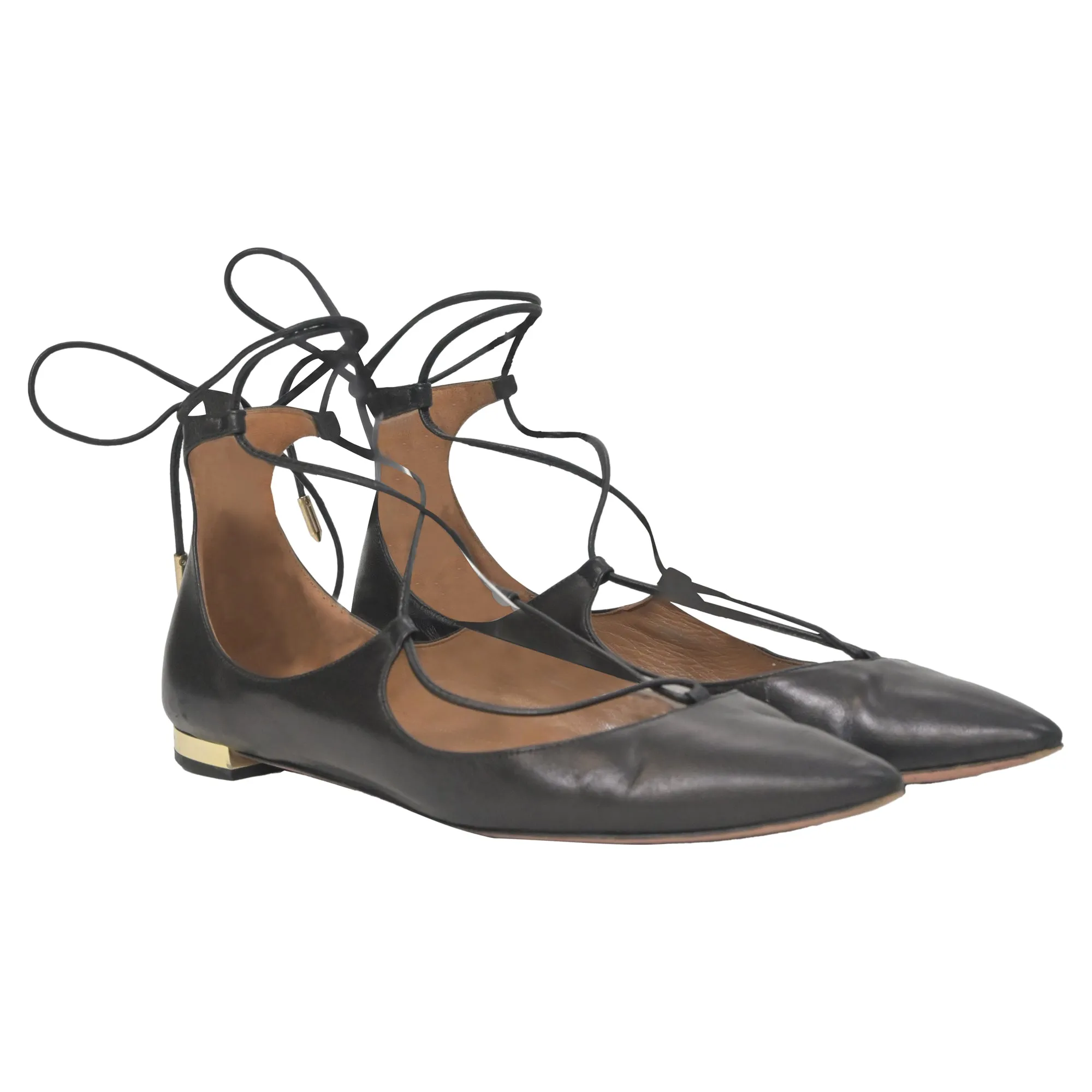 Aquazzura Christy  Lace-Up Ballet Shoes in Black Leather