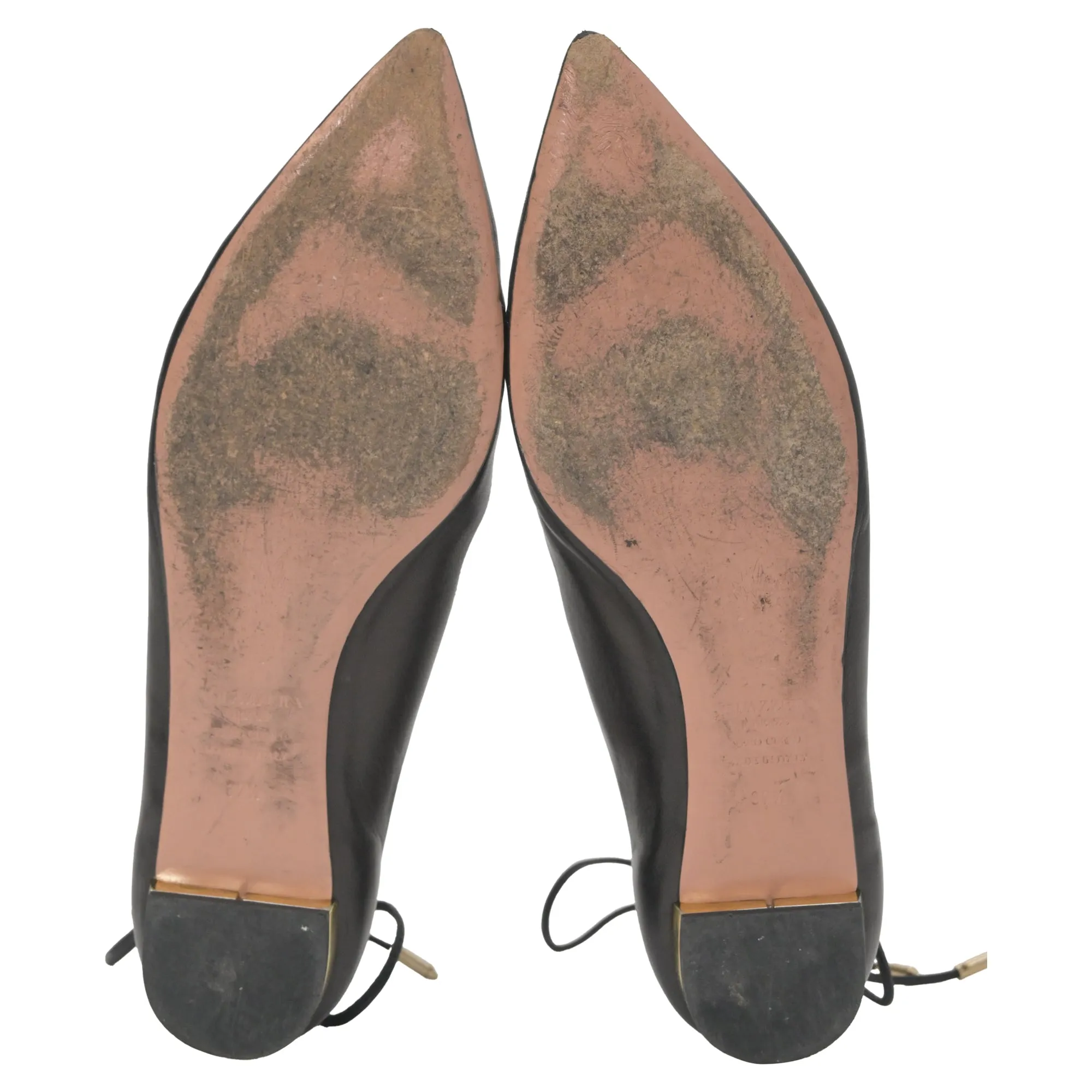 Aquazzura Christy  Lace-Up Ballet Shoes in Black Leather