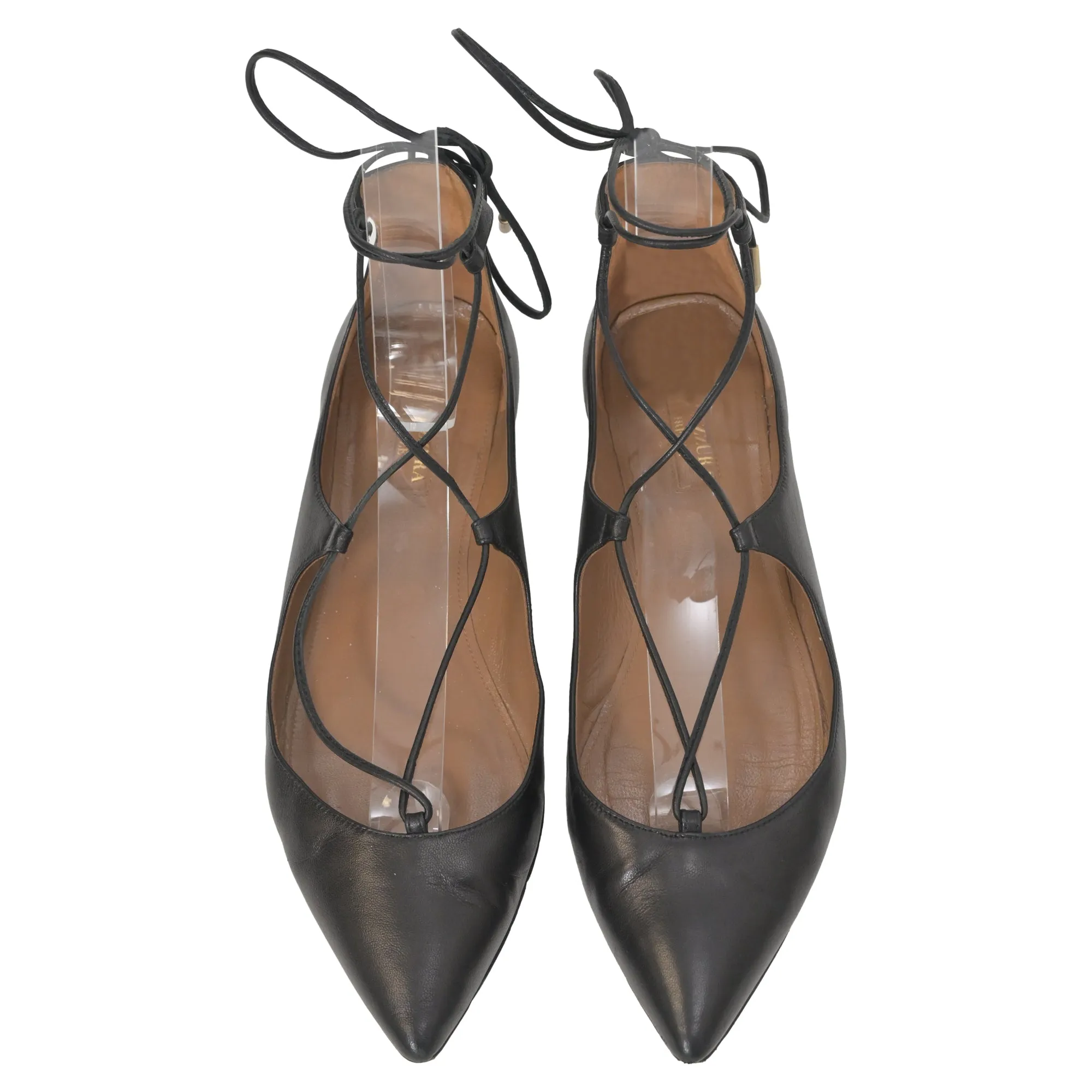 Aquazzura Christy  Lace-Up Ballet Shoes in Black Leather