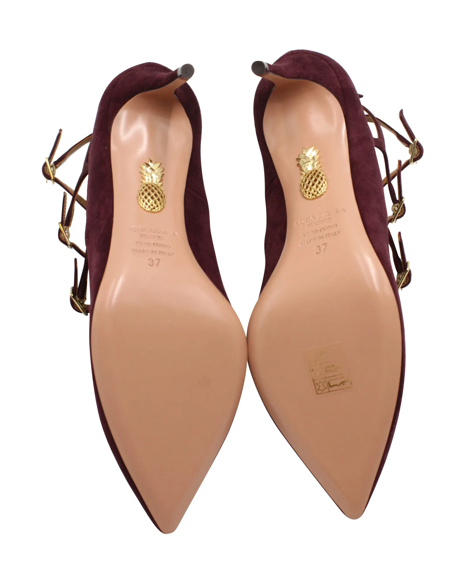 Aquazzura Eternity Strappy Pumps in Maroon Suede