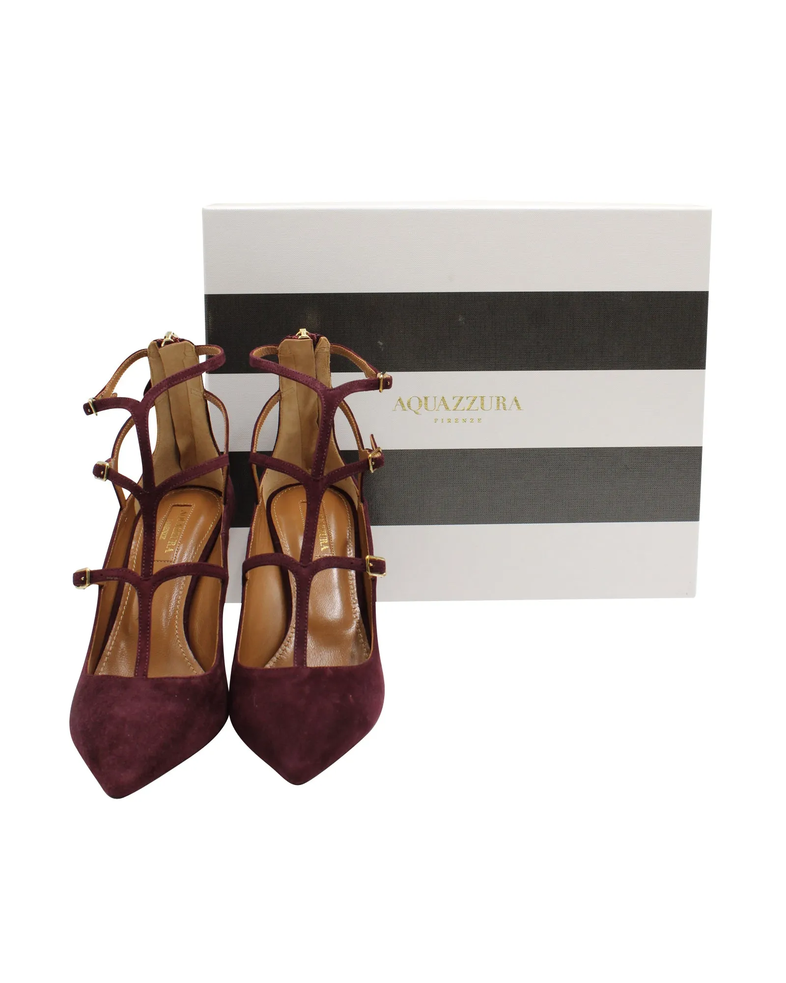 Aquazzura Eternity Strappy Pumps in Maroon Suede