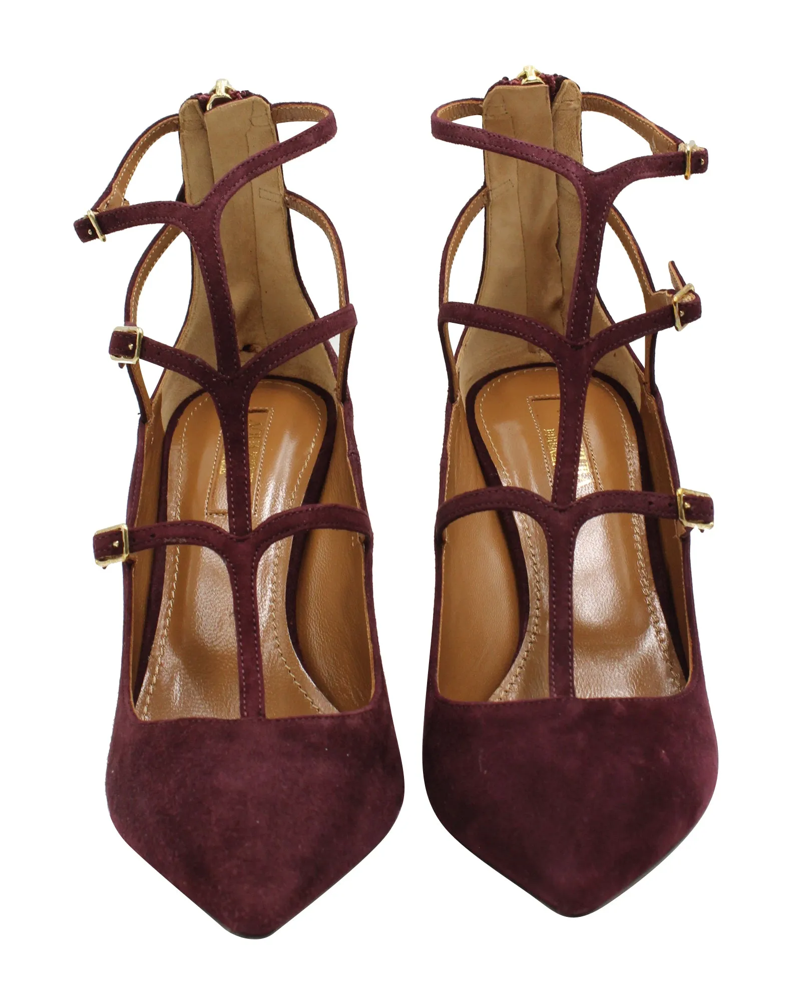 Aquazzura Eternity Strappy Pumps in Maroon Suede
