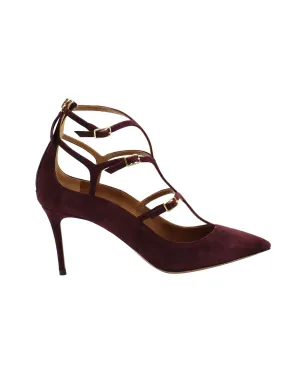 Aquazzura Eternity Strappy Pumps in Maroon Suede