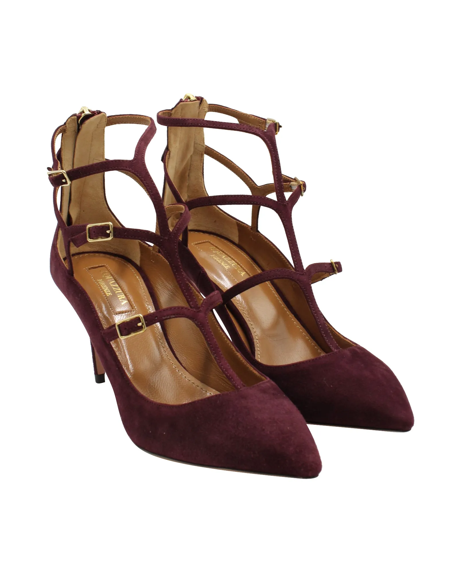 Aquazzura Eternity Strappy Pumps in Maroon Suede