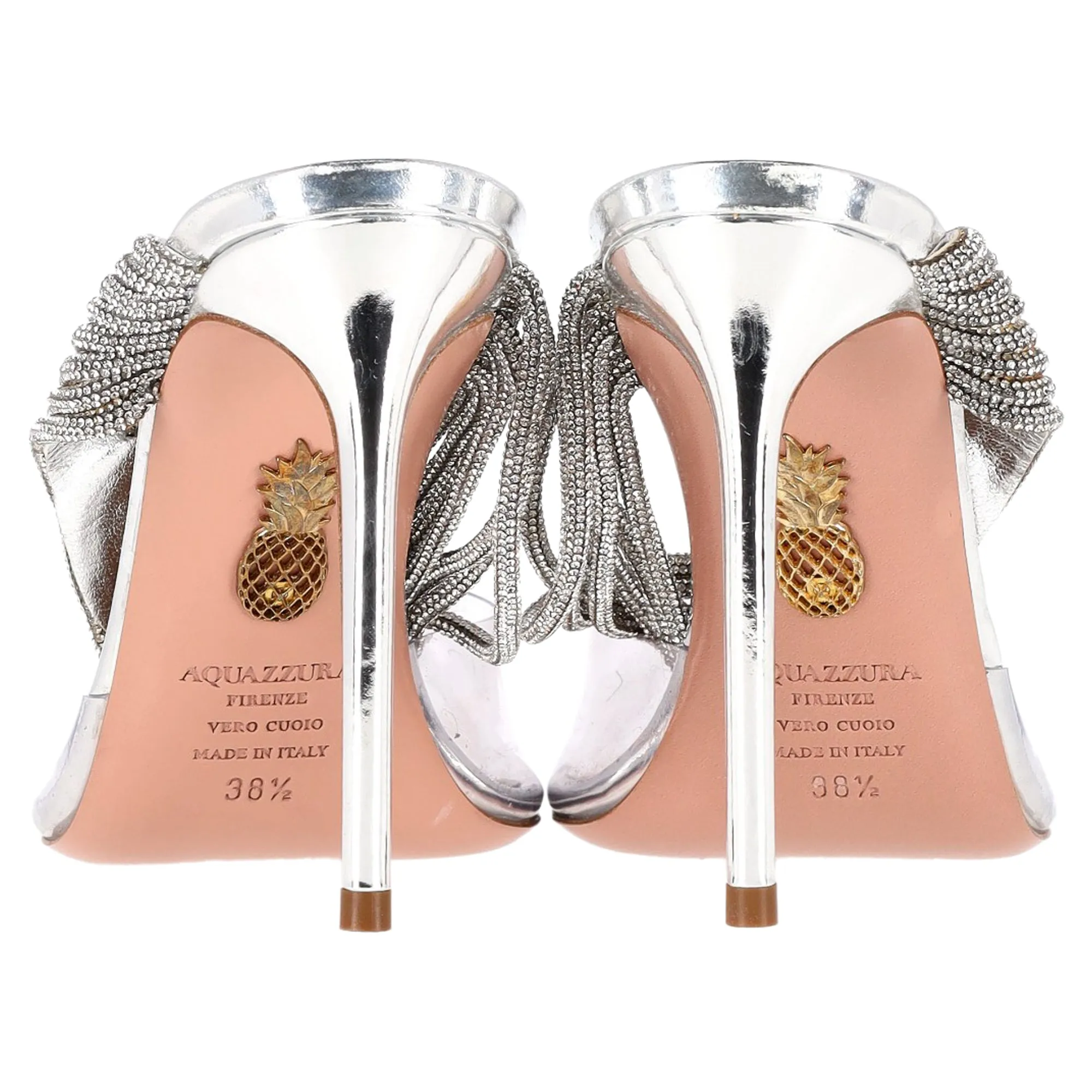 Aquazzura Instinct 75 Embellished Pumps in Silver Leather and PVC