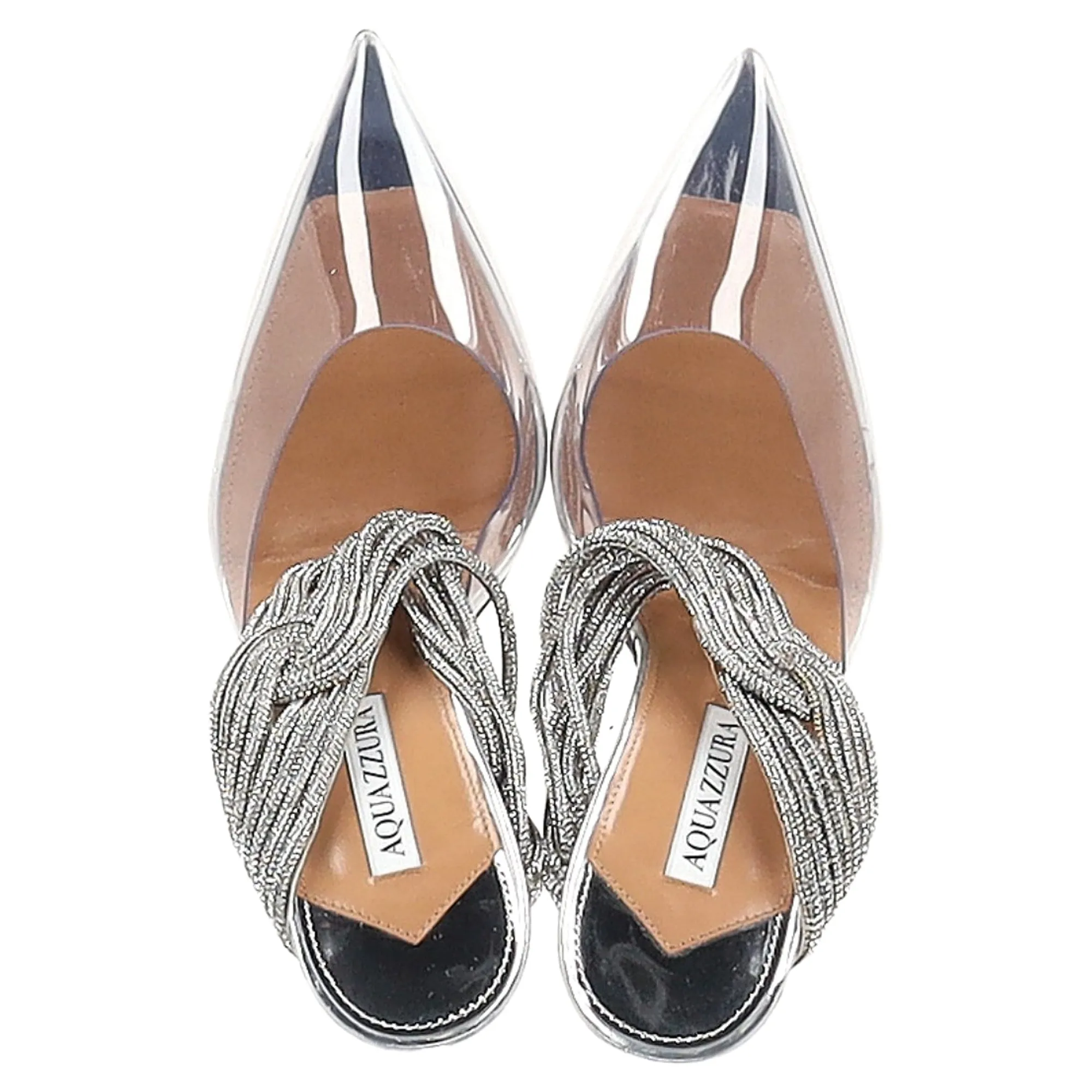 Aquazzura Instinct 75 Embellished Pumps in Silver Leather and PVC