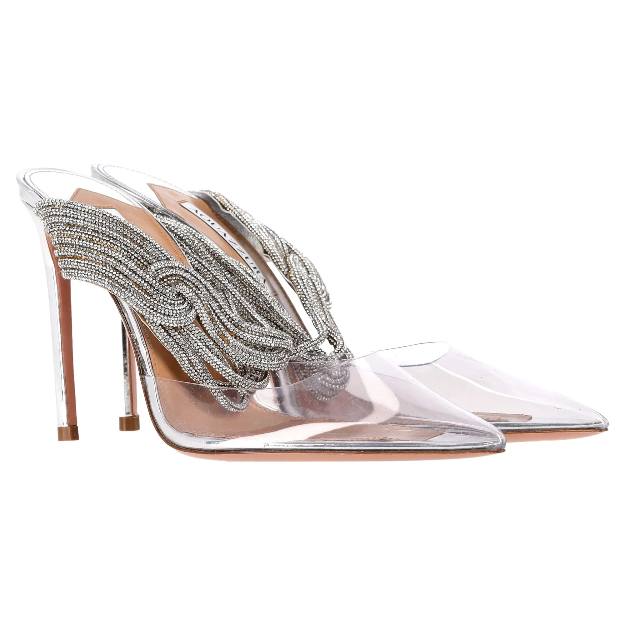 Aquazzura Instinct 75 Embellished Pumps in Silver Leather and PVC