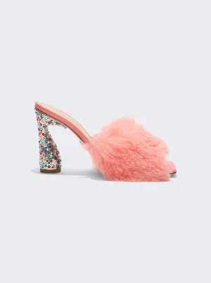 Arc Fluffy Jeweled Mules