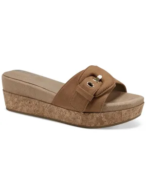 Ashllyn Womens Faux Suede Cork Wedge Sandals