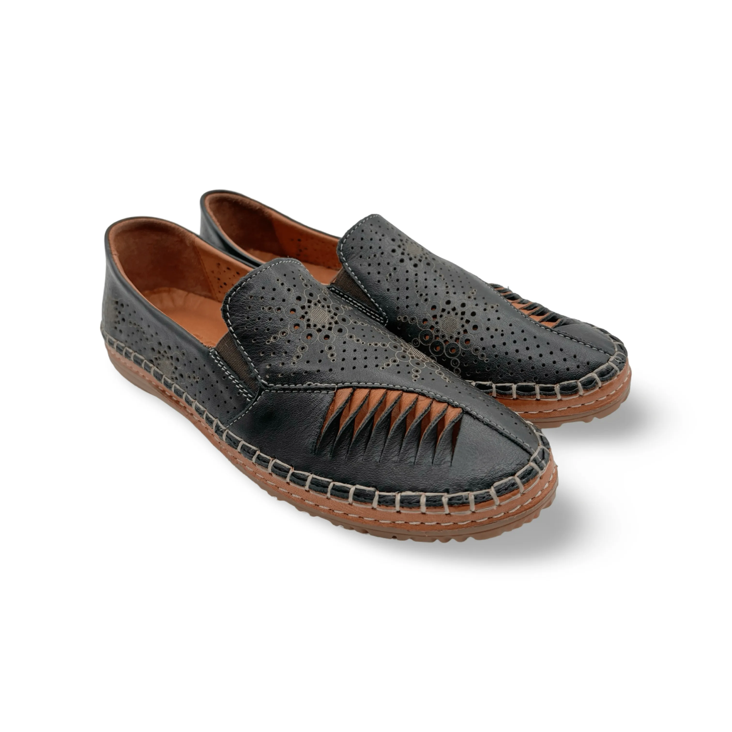 Atzi Black Leather Flat