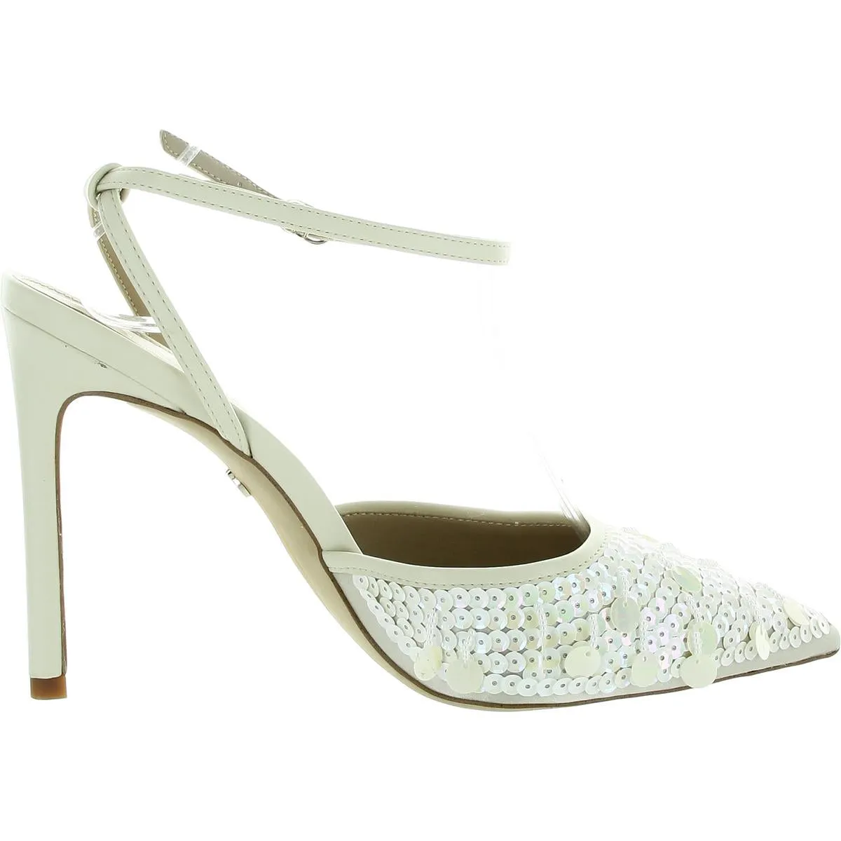 Avril Womens Sequined Faux Leather Pumps