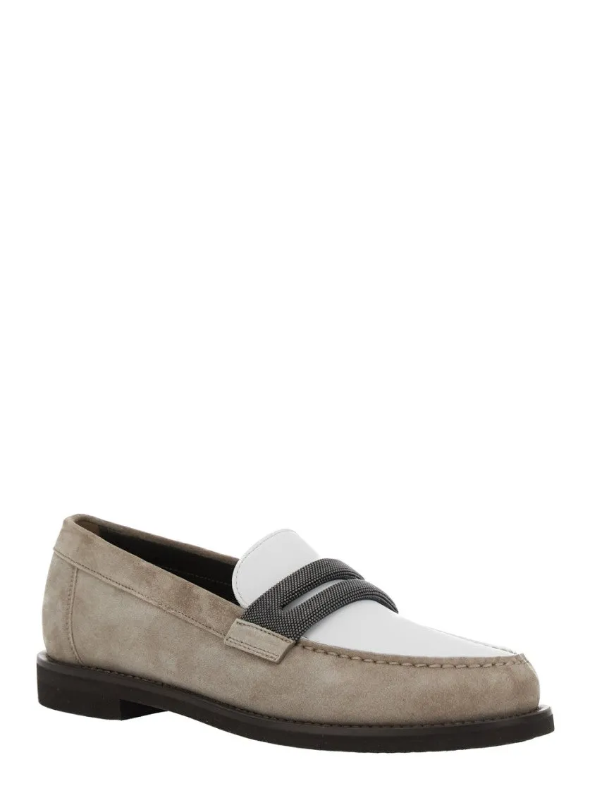 Beige Loafers With Monile Detail