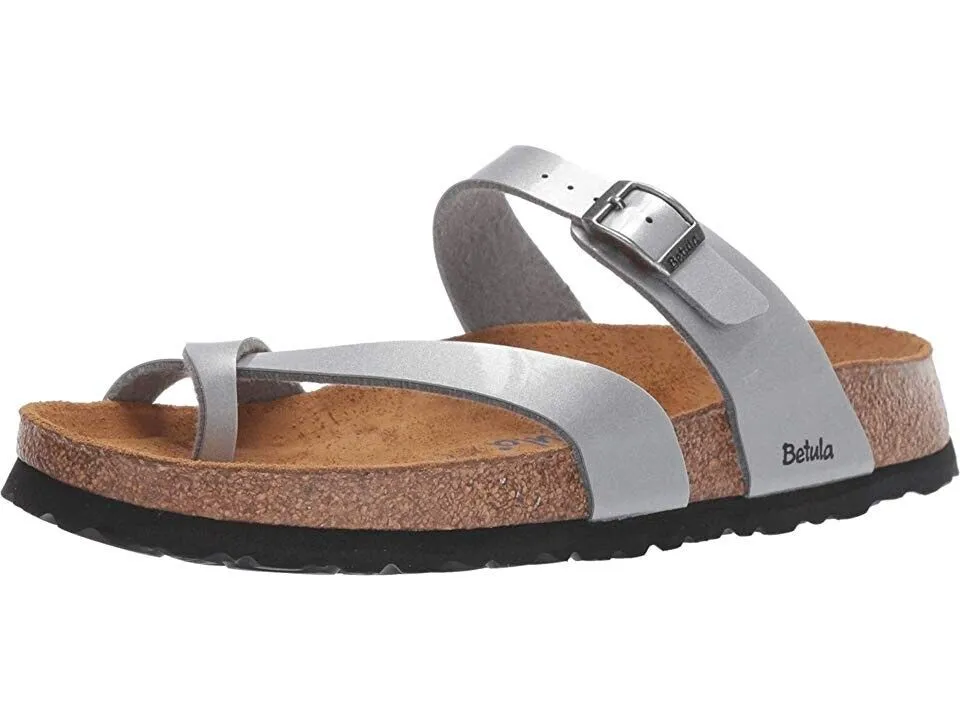 Betula By Birkenstock Mia Sandal Women's 6-6.5 Silver Birko-Flor Slip-On KHD940