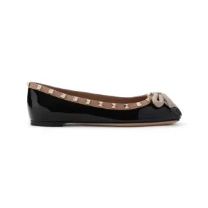 Black Leather Ballerina With Platinum Studded Accents