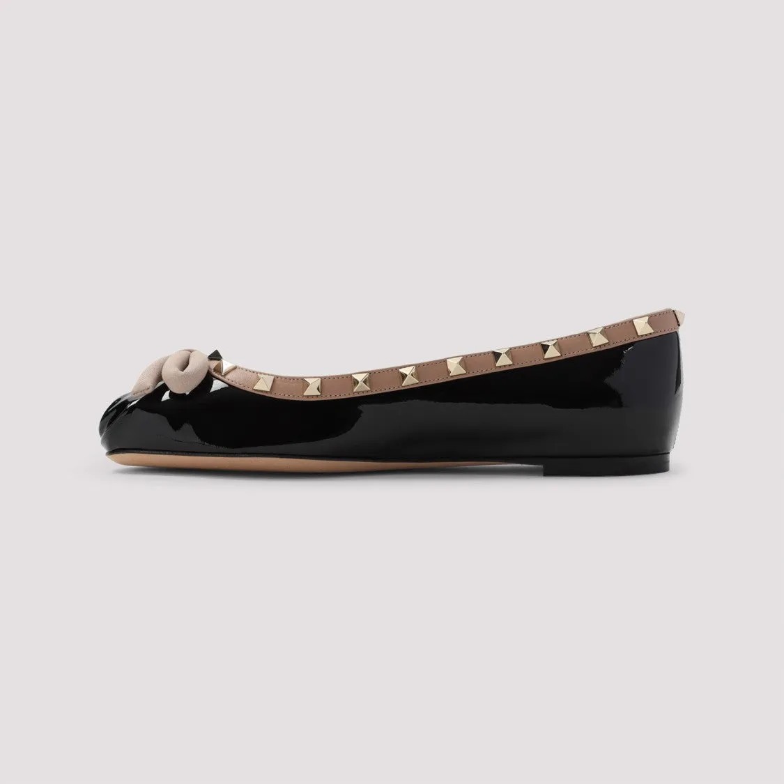 Black Leather Ballerina With Platinum Studded Accents