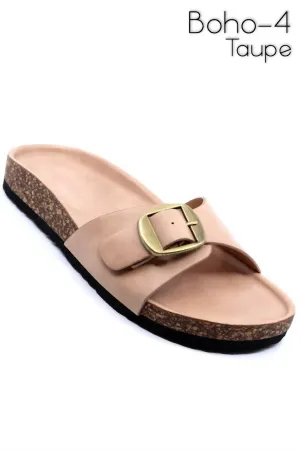 Boho 4 Footbed Slide Sandals With Buckle In Taupe