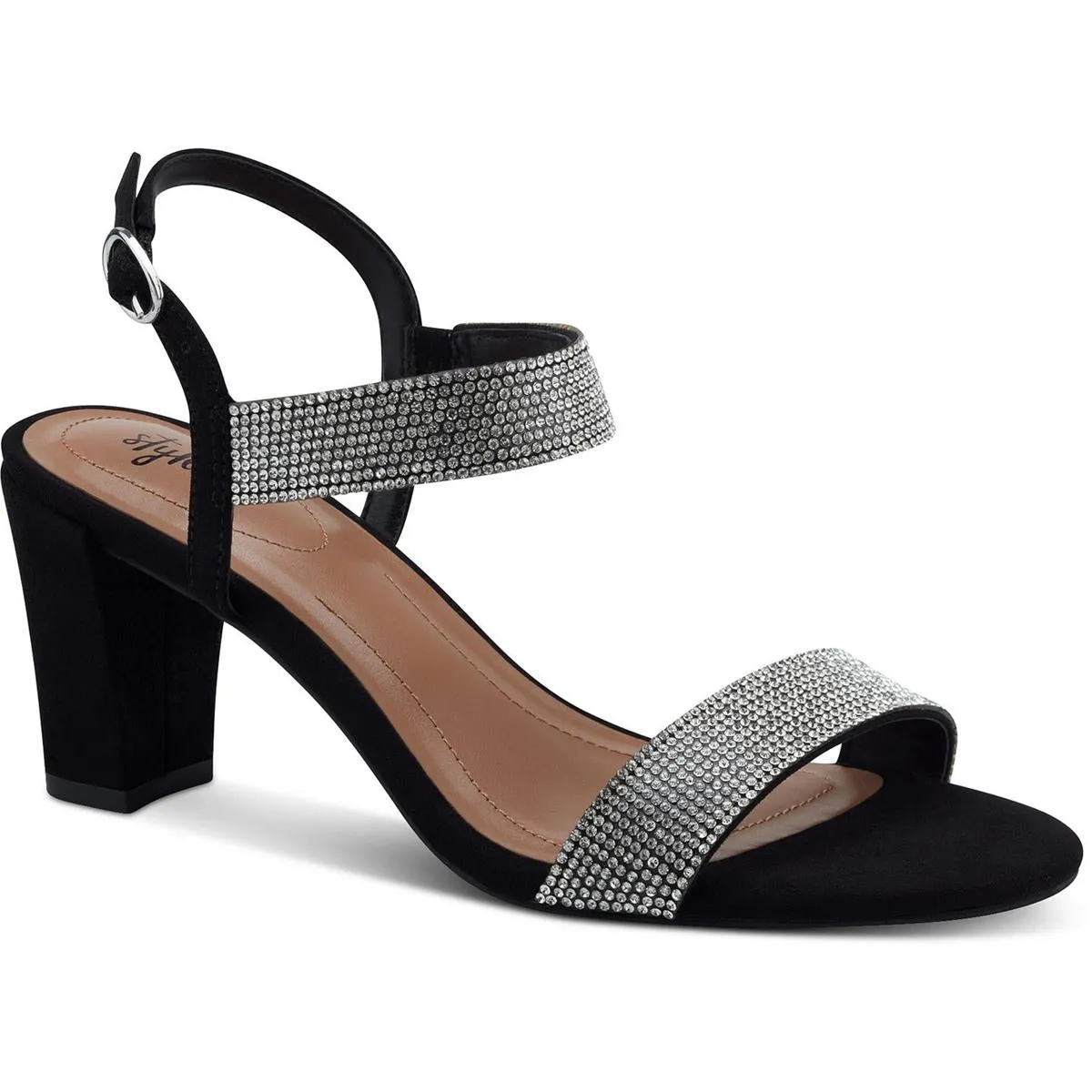 BONITA Womens Rhinestone Man Made Block Heels