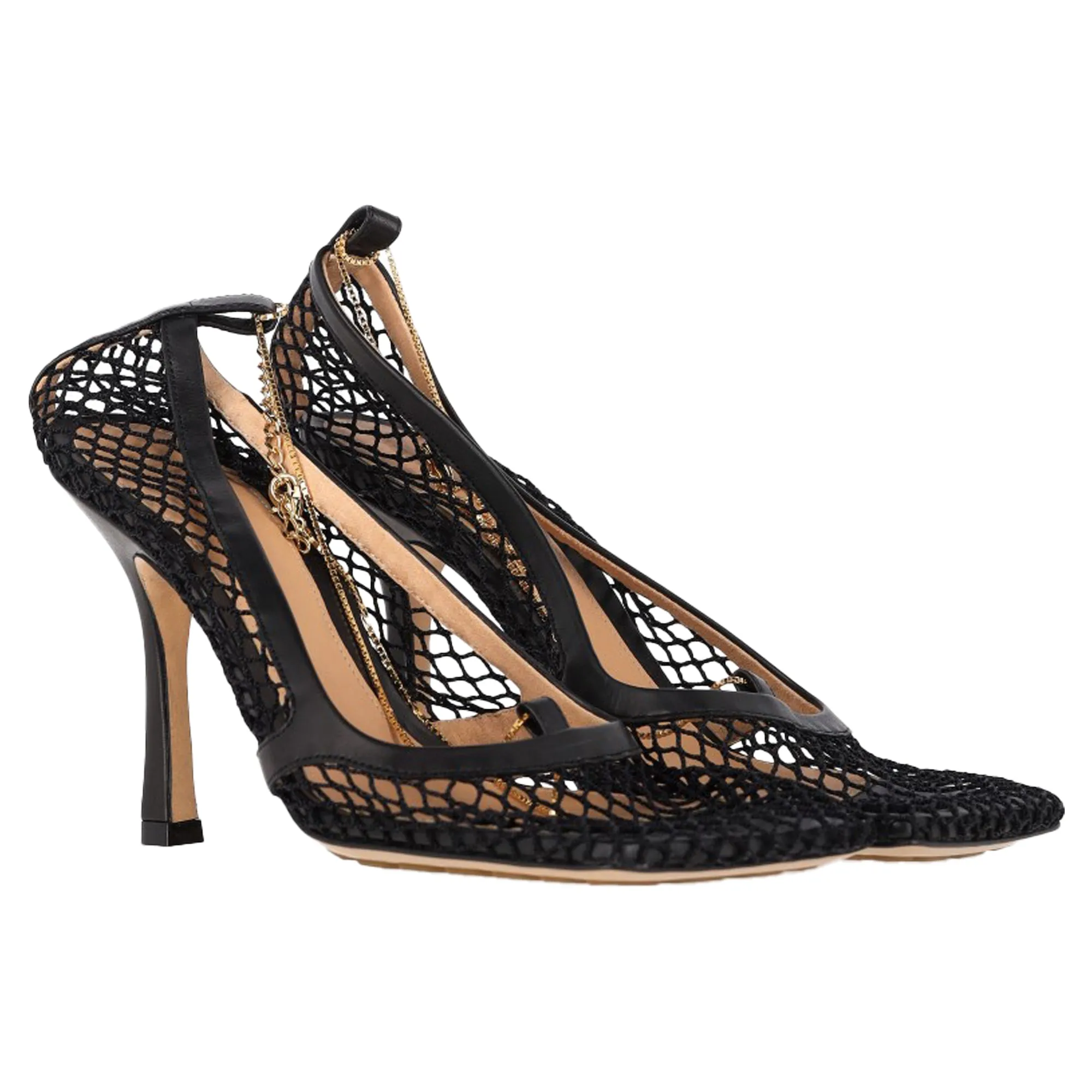 Bottega Veneta Stretch Pumps in Black Mesh and Leather