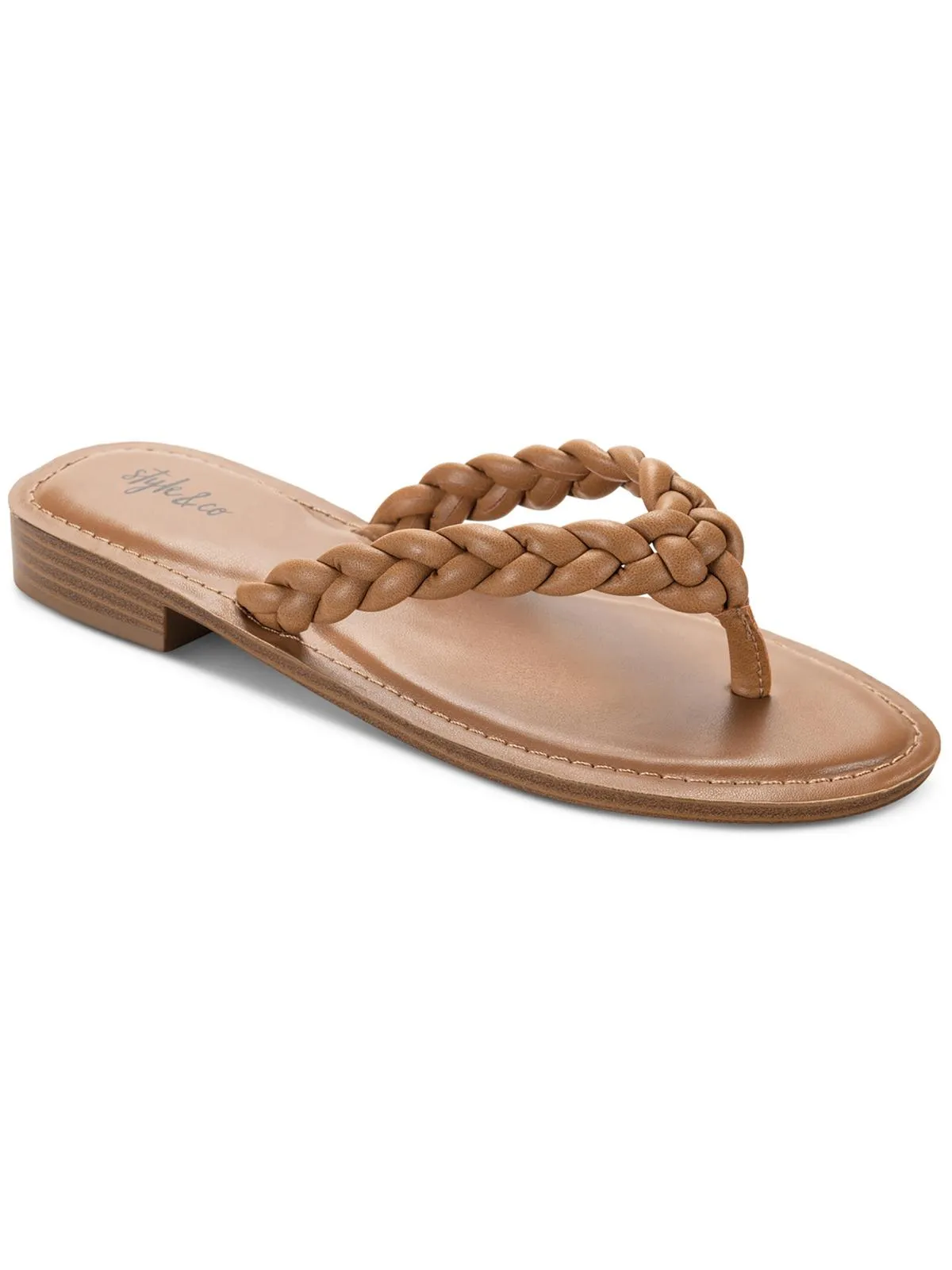 Brandiie Womens Faux Leather Flip-Flop Thong Sandals