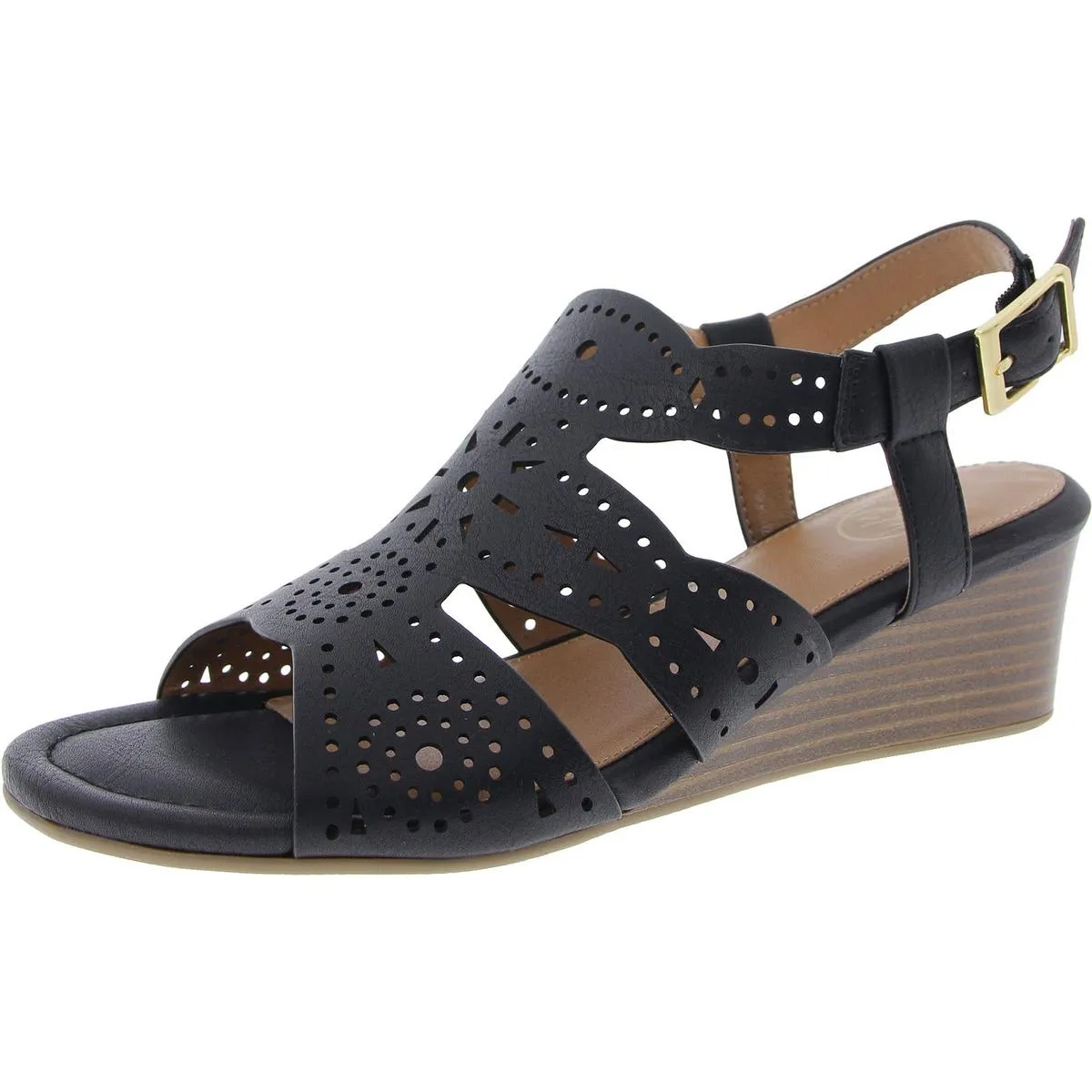 BRUSH UP Womens Faux Leather Ankle Strap Wedge Sandals