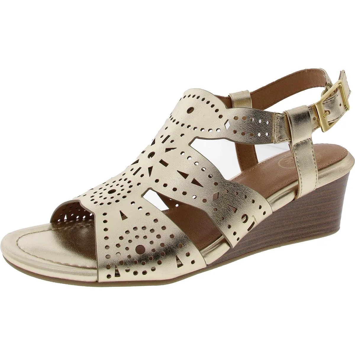 BRUSH UP Womens Faux Leather Ankle Strap Wedge Sandals
